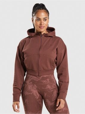 Gymshark power Cropped Zip-Up Hoodie in Chocolate Brown small